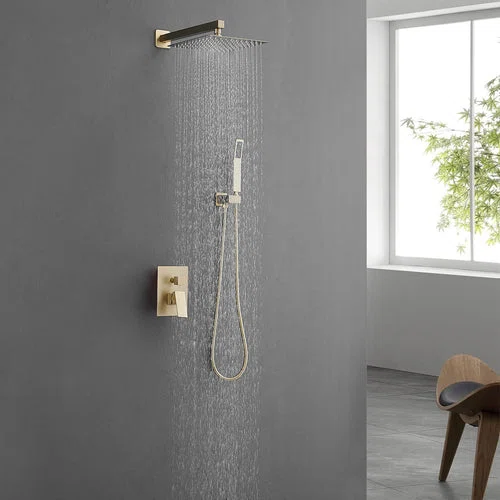 10" Brushed Gold Wall-Mounted Shower System with Handheld Shower
