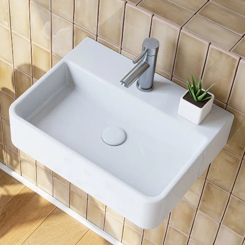 HOROW F08R-S3826W Waschbecken aus Keramik in Weiß, 38×26 cm