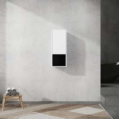 12" White Bathroom Wall Cabinet with Soft Close Door and Open Shelf