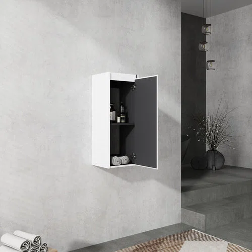 12" White Bathroom Wall Cabinet with Soft Close Door and Shelf