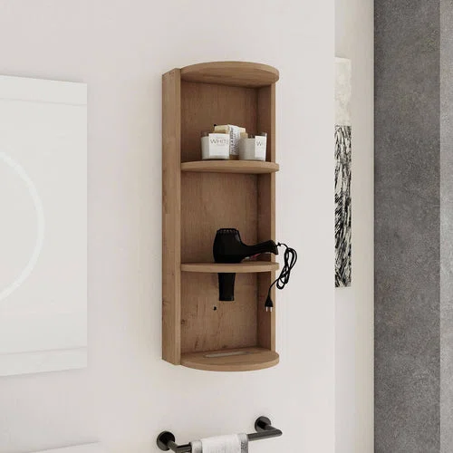 12" White Oak 3-Tier Open Wall Cabinet for Bathroom