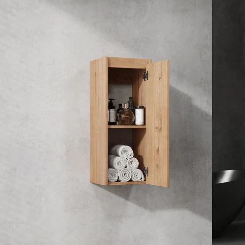 12" White Oak Bathroom Wall Cabinet with Soft Close Door and Shelf
