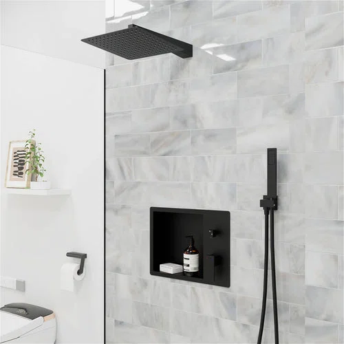 12" Wall-Mounted Rain Head Shower System with Shower Niche and Handheld