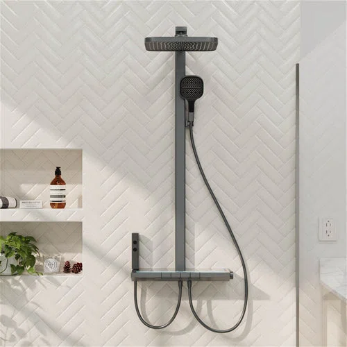 12" Thermostatic Shower System with Piano Key Digital Display Ambient Lights, Tub Spout, Hand Shower, Bidet Sprayer