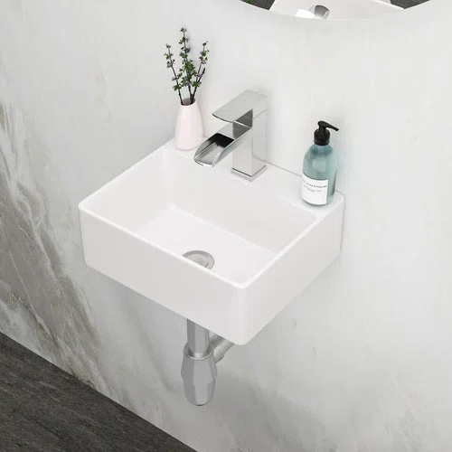 13" x 11" Wall-Mounted Rectangular Ceramic Bathroom Sink