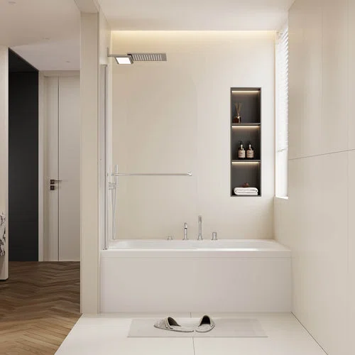 30" x 58" Brushed Nickel Bathtub Pivot Shower Door