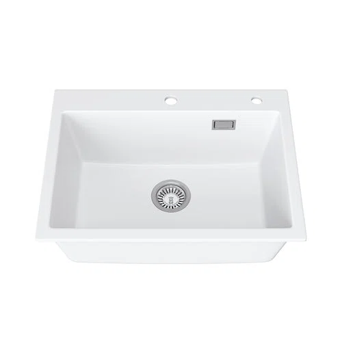 HOROW A09R-S6045W Granitspüle 60 × 45 cm, kratzfest, eckiges Einbauspülbecken09R-S6045W-GE