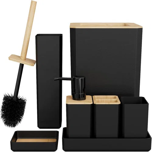 7-Piece Bamboo Bathroom Accessories Set in Black
